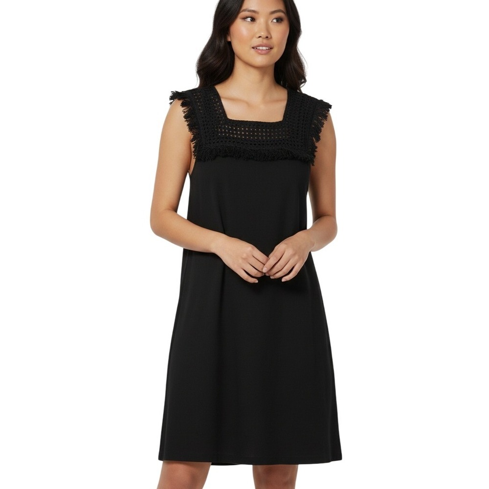 Madewell Dress Womens 00 Black Sleeveless Crochet Yoke Cottagecore Fairy Grunge